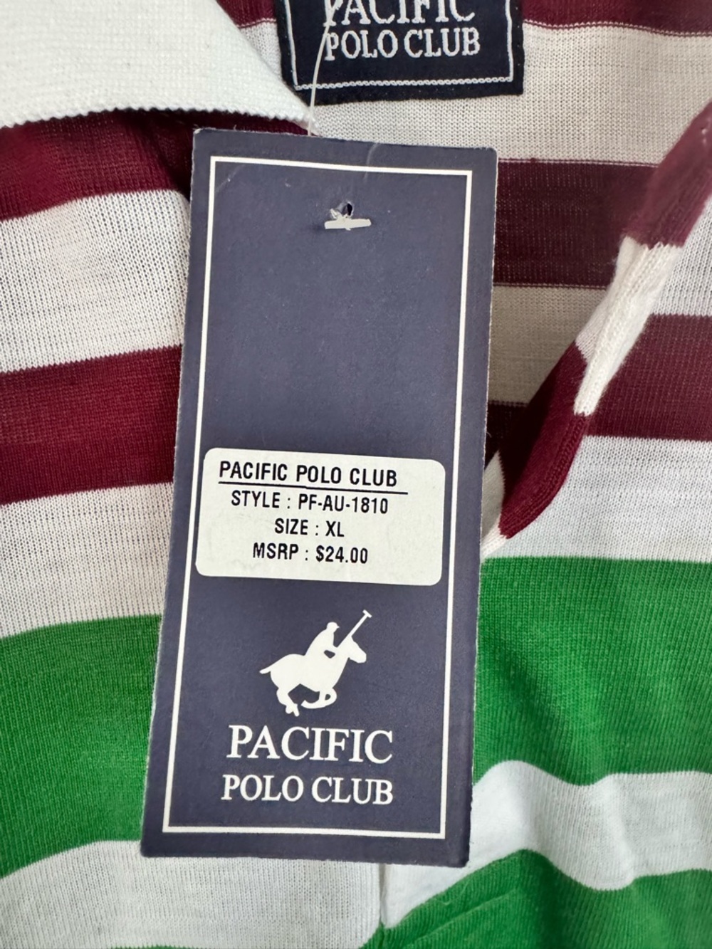 Pacific Polo Club Men’s XL Polo Shirt Striped Green Maroon White Cotton Blend - Picture 8 of 10